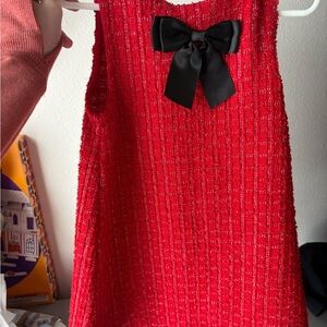 H&M Red Textured Dress with Black Bow